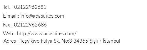 Ada Suites telefon numaralar, faks, e-mail, posta adresi ve iletiim bilgileri
